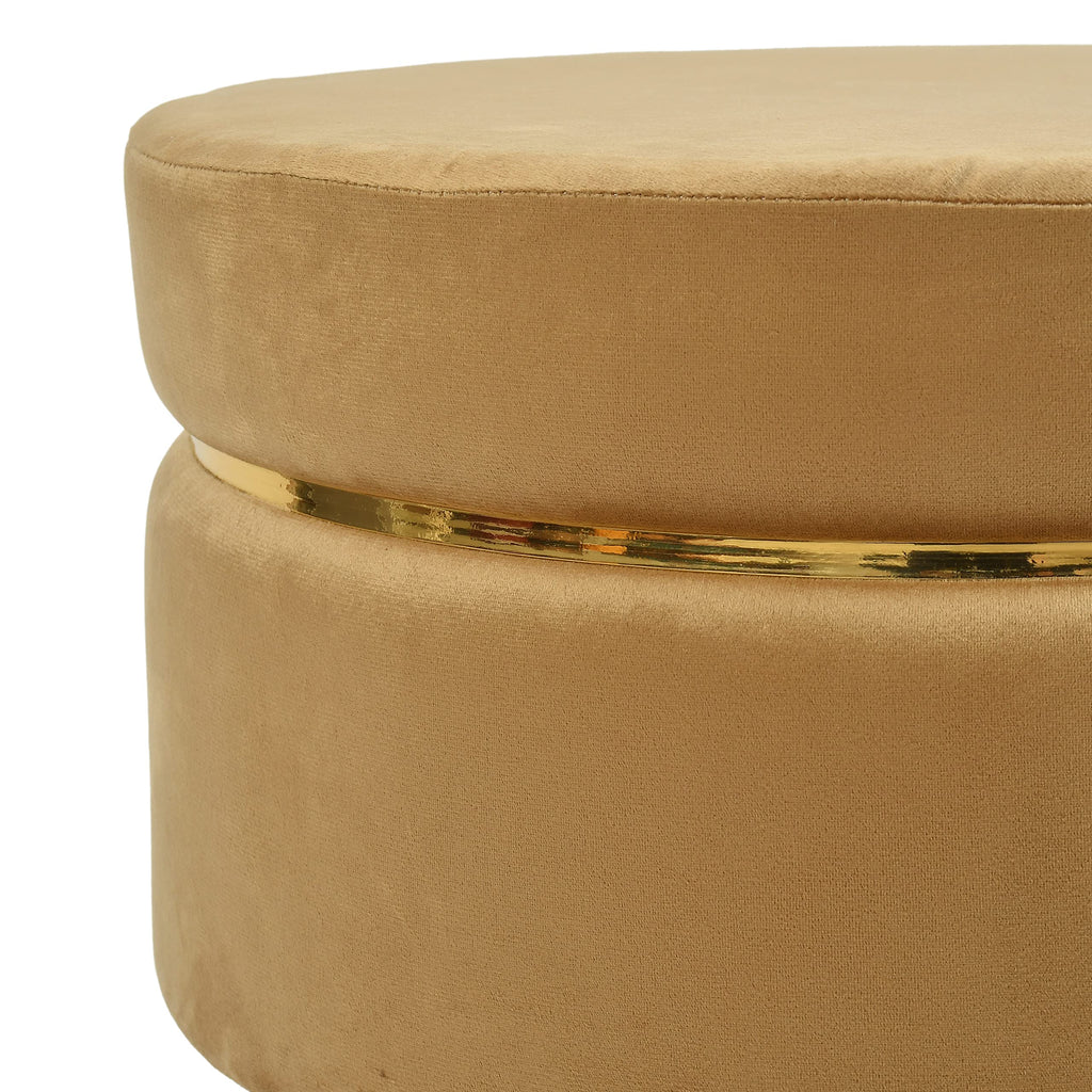 NACIA Velvet Upholstered Ottoman Stool with Wooden Legs | Round Pouffe Footrest Seat for Living Room Bedroom Balcony | Compact Foot Stool for Sitting Home Decor Furniture, 18 Inch