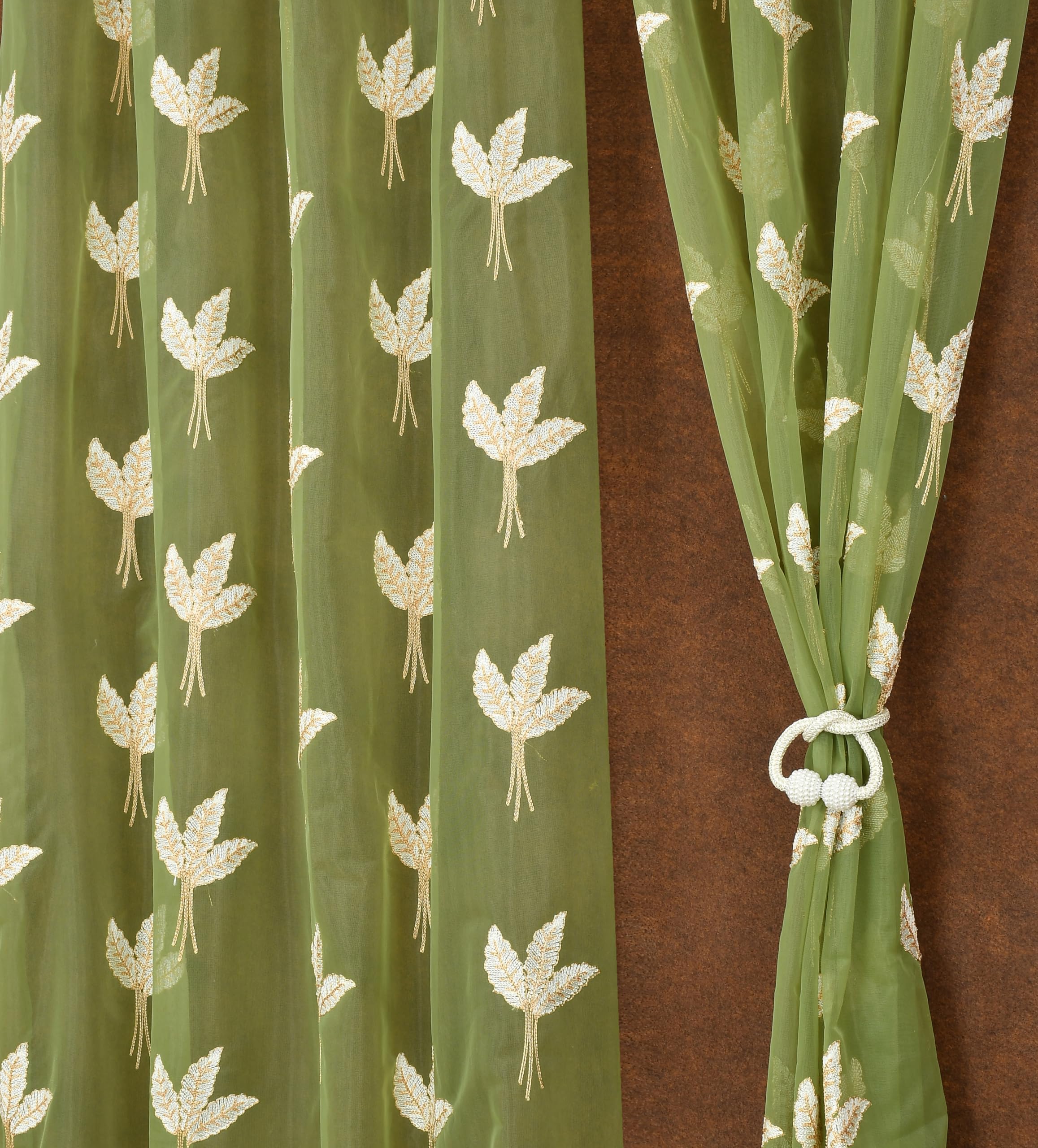 NACIA Tissue Net Embroidery Sheer Curtains 7 Feet Set of 2 | Floral Transparent Door Curtains with Eyelet Rings | Light Filtering Polyester Curtains for Living Room and Bedroom