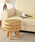 NACIA Velvet Upholstered Ottoman Stool with Wooden Legs | Round Pouffe Footrest Seat for Living Room Bedroom Balcony | Compact Foot Stool for Sitting Home Decor Furniture, 18 Inch