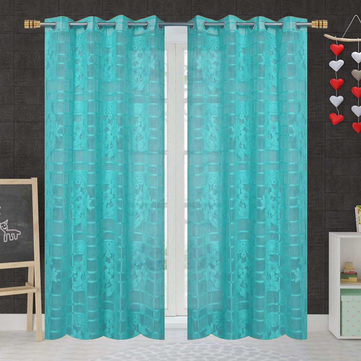 NACIA Heavy Polyester Net Semi Sheer Curtains for Door | Floral Design Grommet Curtains | Semi Transparent Window Drapes for Living Room Bedroom Home Décor