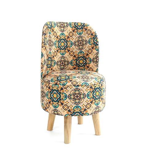 NACIA Velvet Printed Ottoman Chair with Stool Combo | Dressing Table Chair for Bedroom Makeup Room Decor | Modern Upholstered Ottoman with Wooden Legs for Living Room & Home