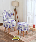 NACIA Velvet Printed Ottoman Chair with Stool Combo | Dressing Table Chair for Bedroom Makeup Room Decor | Modern Upholstered Ottoman with Wooden Legs for Living Room & Home