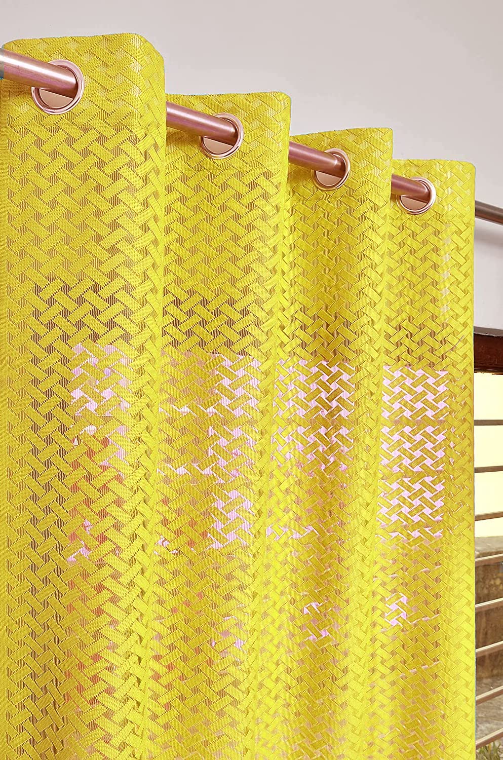 NACIA Criss Cross Net Semi Sheer Curtains | Geometric Door Curtains with Eyelet Rings | Light Filtering Polyester Curtains for Living Room and Bedroom