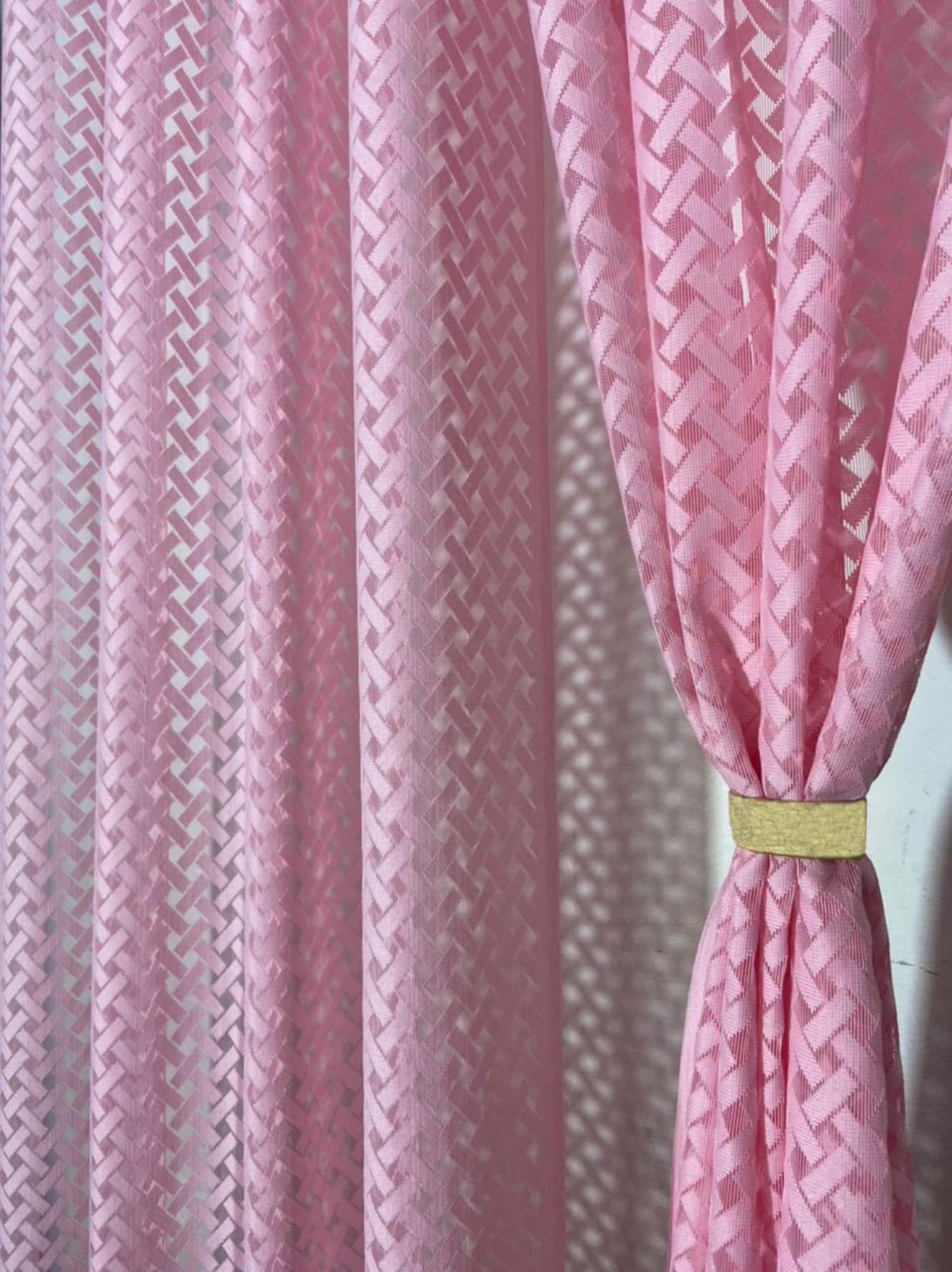 NACIA Criss Cross Net Semi Sheer Curtains | Geometric Door Curtains with Eyelet Rings | Light Filtering Polyester Curtains for Living Room and Bedroom