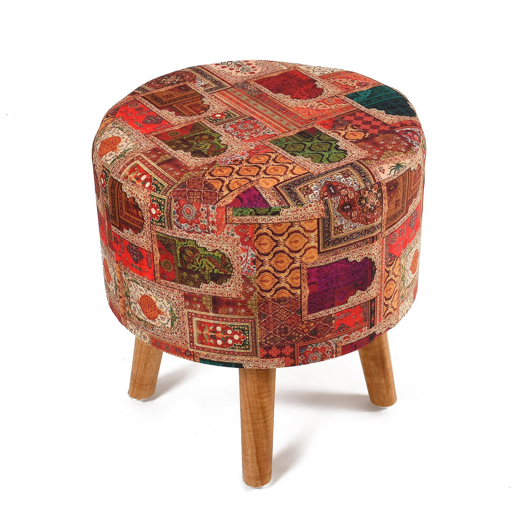 NACIA Printed Ottoman Stool for Living Room | Wooden Pouffe for Sitting and Footrest | Furniture for Home Decor