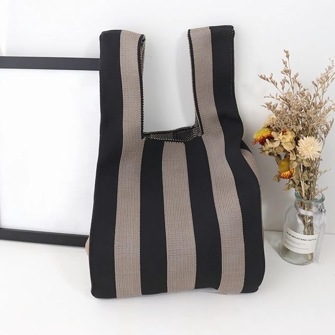 NACIA® Handbag for Women Wristlet Knitted Hand Bag for Shopping Tote Bag Knot Pouch foldable Tote Purse for Wrist small Knitted Sleeve Tote Handle Bag Wristlet Pouch Purse for Women, Cream