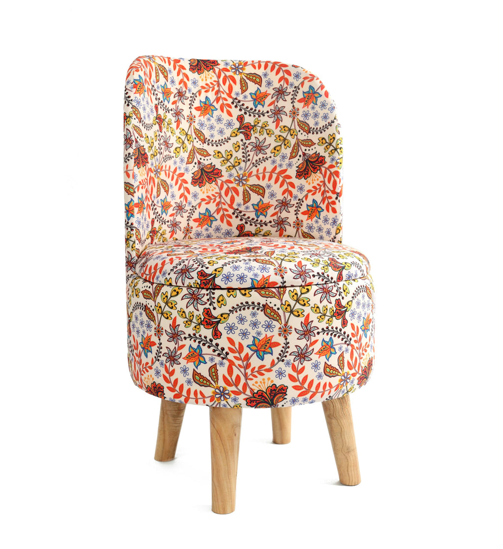 NACIA Velvet Printed Ottoman Chair | Dressing Table Chair for Bedroom Makeup Room Decor | Modern Upholstered Ottoman with Wooden Legs for Living Room & Home (18x18x32 Inches)