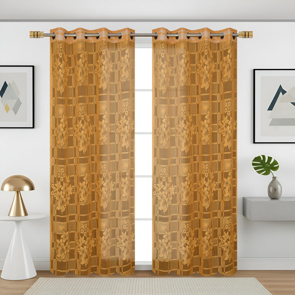 NACIA Heavy Polyester Net Semi Sheer Curtains for Door | Floral Design Grommet Curtains | Semi Transparent Window Drapes for Living Room Bedroom Home Décor