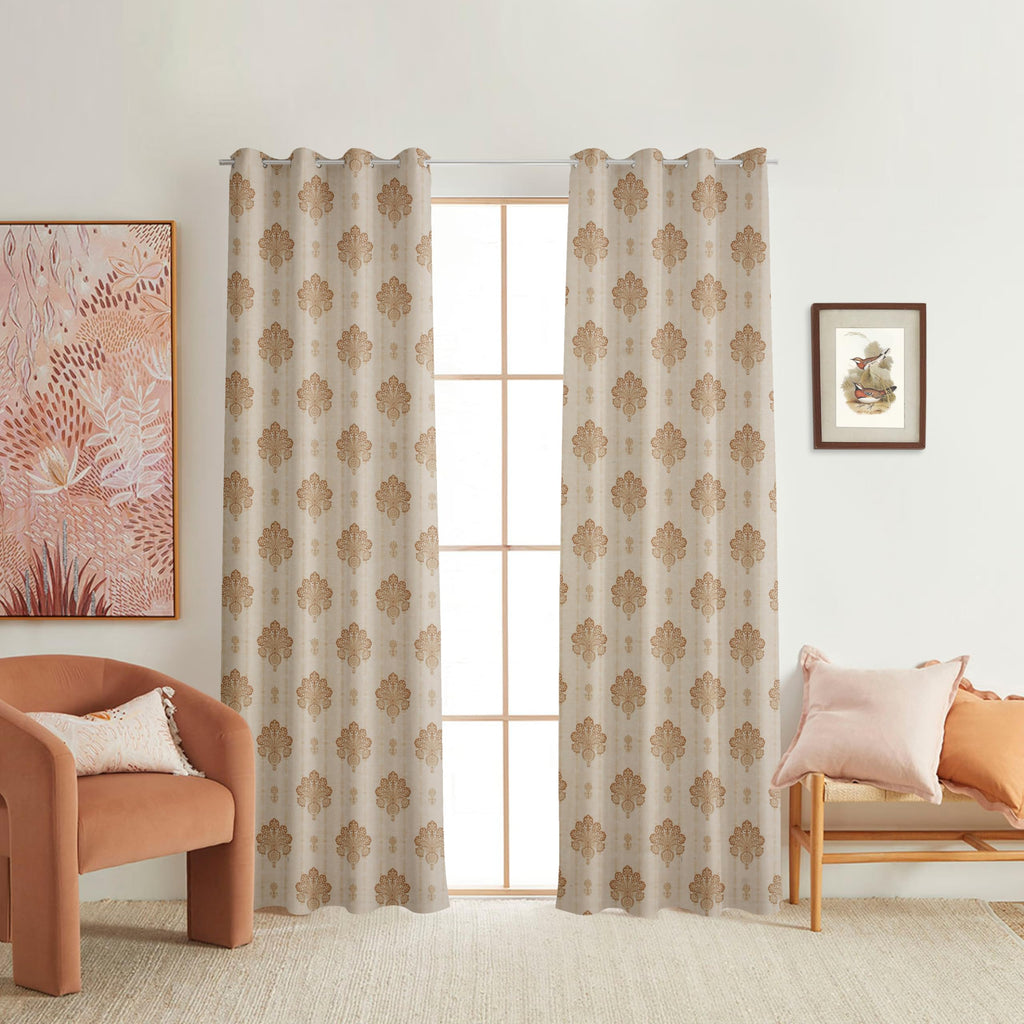 NACIA Cotton Room Darkening Printed Eyelet Curtains for Door, Long Door and Window | Geometric Printed Curtain Panel for Living Room and Bedroom | Grommet Window Drapes