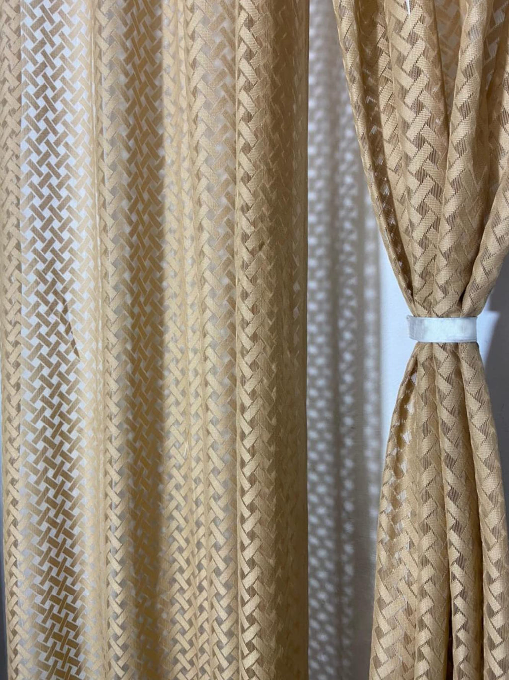 NACIA Criss Cross Net Semi Sheer Curtains | Geometric Door Curtains with Eyelet Rings | Light Filtering Polyester Curtains for Living Room and Bedroom