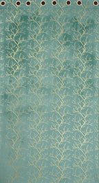 NACIA Golden Foil Print Velvet Curtains for Long Window, Door and Log Door | Decorative Eyelet Room Darkening Drapes with Metallic Tree Branch Design for Living Room and Home Décor, Pack of 1