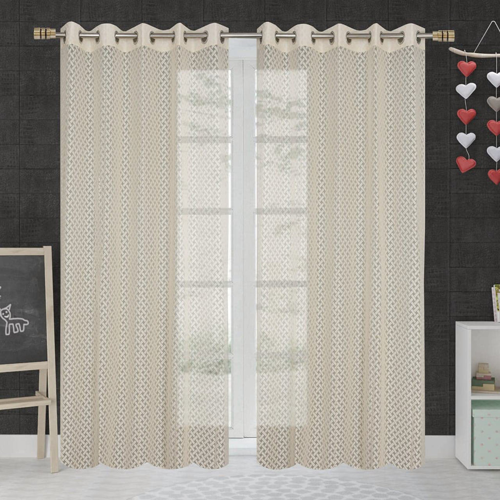 NACIA Criss Cross Net Semi Sheer Curtains | Geometric Door Curtains with Eyelet Rings | Light Filtering Polyester Curtains for Living Room and Bedroom
