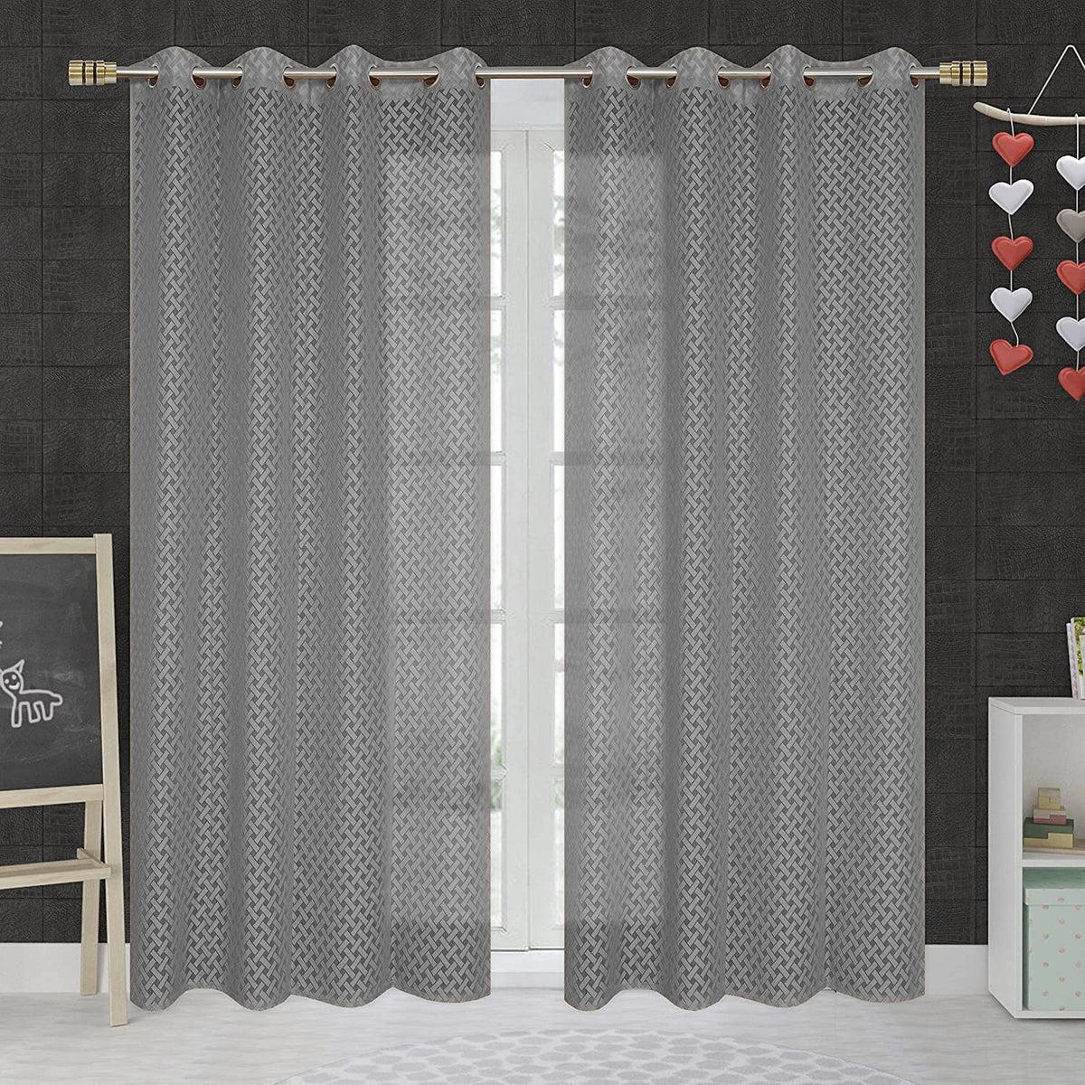 NACIA Criss Cross Net Semi Sheer Curtains | Geometric Door Curtains with Eyelet Rings | Light Filtering Polyester Curtains for Living Room and Bedroom