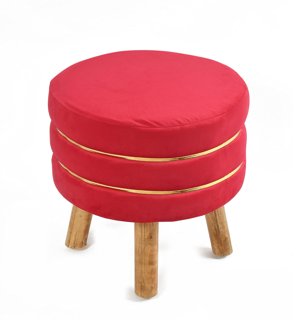 NACIA Velvet Upholstered Ottoman Stool with Wooden Legs | Round Pouffe Footrest Seat for Living Room Bedroom Balcony | Compact Foot Stool for Sitting Home Decor Furniture, 18 Inch