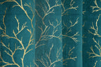 NACIA Golden Foil Print Velvet Curtains for Long Window, Door and Log Door | Decorative Eyelet Room Darkening Drapes with Metallic Tree Branch Design for Living Room and Home Décor, Pack of 1