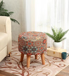 NACIA Printed Ottoman Stool for Living Room | Wooden Pouffe for Sitting and Footrest | Furniture for Home Decor