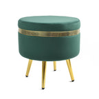 NACIA Ottoman Pouffe Stool for Living Room | Round Cushioned Footstool with Wooden & Gold Metal Legs | Dressing Table Chair for Home Decor, Bedroom & Balcony Use