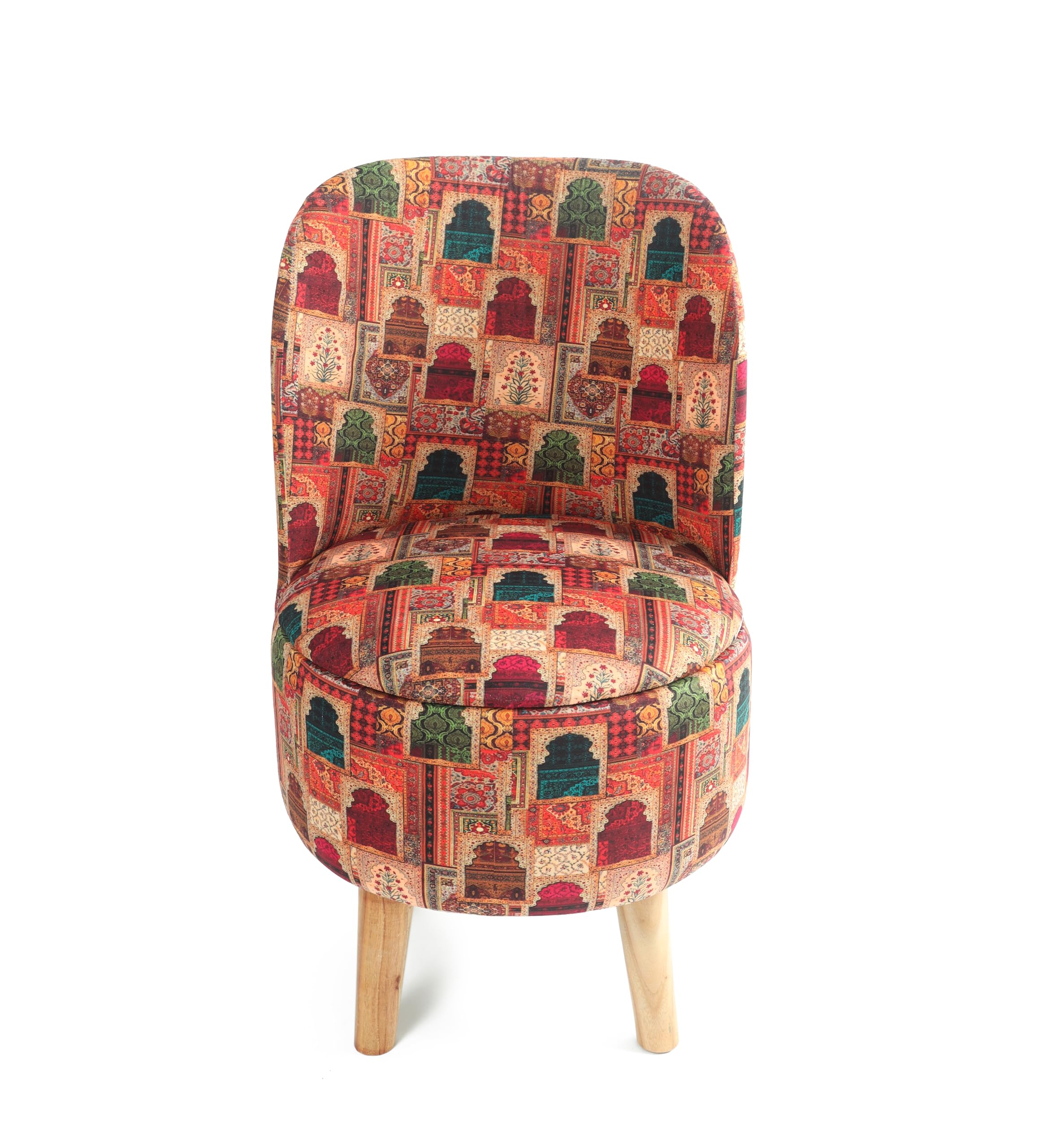 NACIA Velvet Printed Ottoman Chair | Dressing Table Chair for Bedroom Makeup Room Decor | Modern Upholstered Ottoman with Wooden Legs for Living Room & Home (18x18x32 Inches)