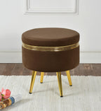 NACIA Ottoman Pouffe Stool for Living Room | Round Cushioned Footstool with Wooden & Gold Metal Legs | Dressing Table Chair for Home Decor, Bedroom & Balcony Use