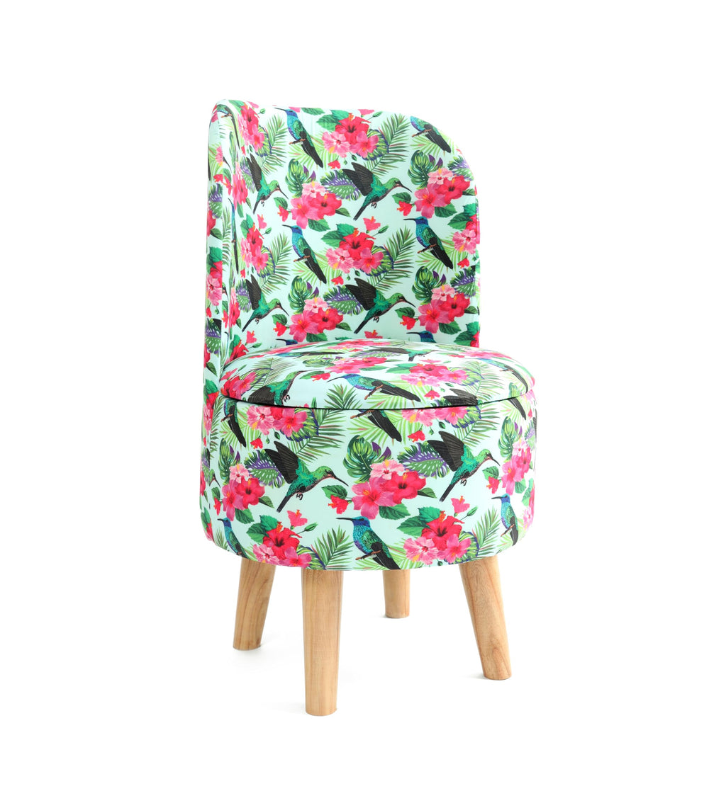 NACIA Velvet Printed Ottoman Chair with Stool Combo | Dressing Table Chair for Bedroom Makeup Room Decor | Modern Upholstered Ottoman with Wooden Legs for Living Room & Home