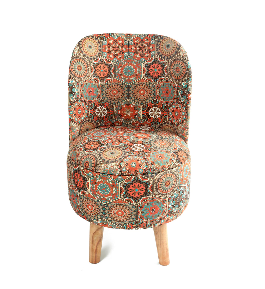 NACIA Velvet Printed Ottoman Chair | Dressing Table Chair for Bedroom Makeup Room Decor | Modern Upholstered Ottoman with Wooden Legs for Living Room & Home (18x18x32 Inches)