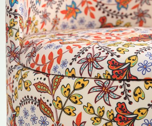 NACIA Velvet Printed Ottoman Chair with Stool Combo | Dressing Table Chair for Bedroom Makeup Room Decor | Modern Upholstered Ottoman with Wooden Legs for Living Room & Home