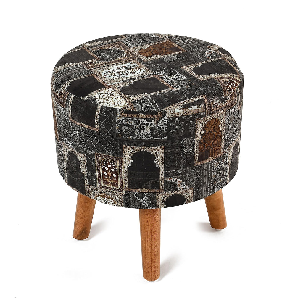 NACIA Printed Ottoman Stool for Living Room | Wooden Pouffe for Sitting and Footrest | Furniture for Home Decor