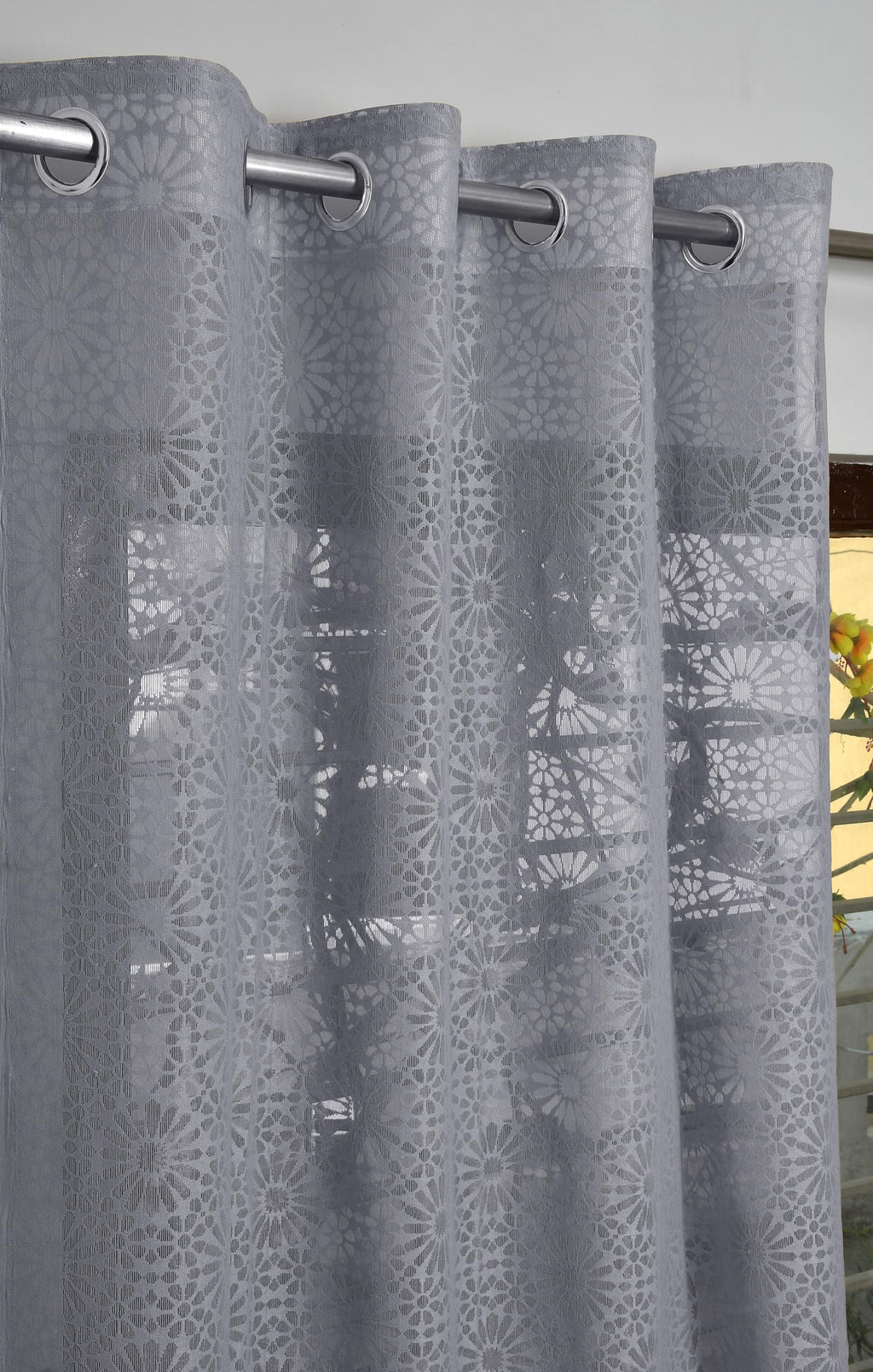 NACIA Heavy Polyester Net Semi Sheer Curtains for Door | Geometric Design Grommet Curtains | Semi Transparent Window Drapes for Living Room Bedroom Home Décor