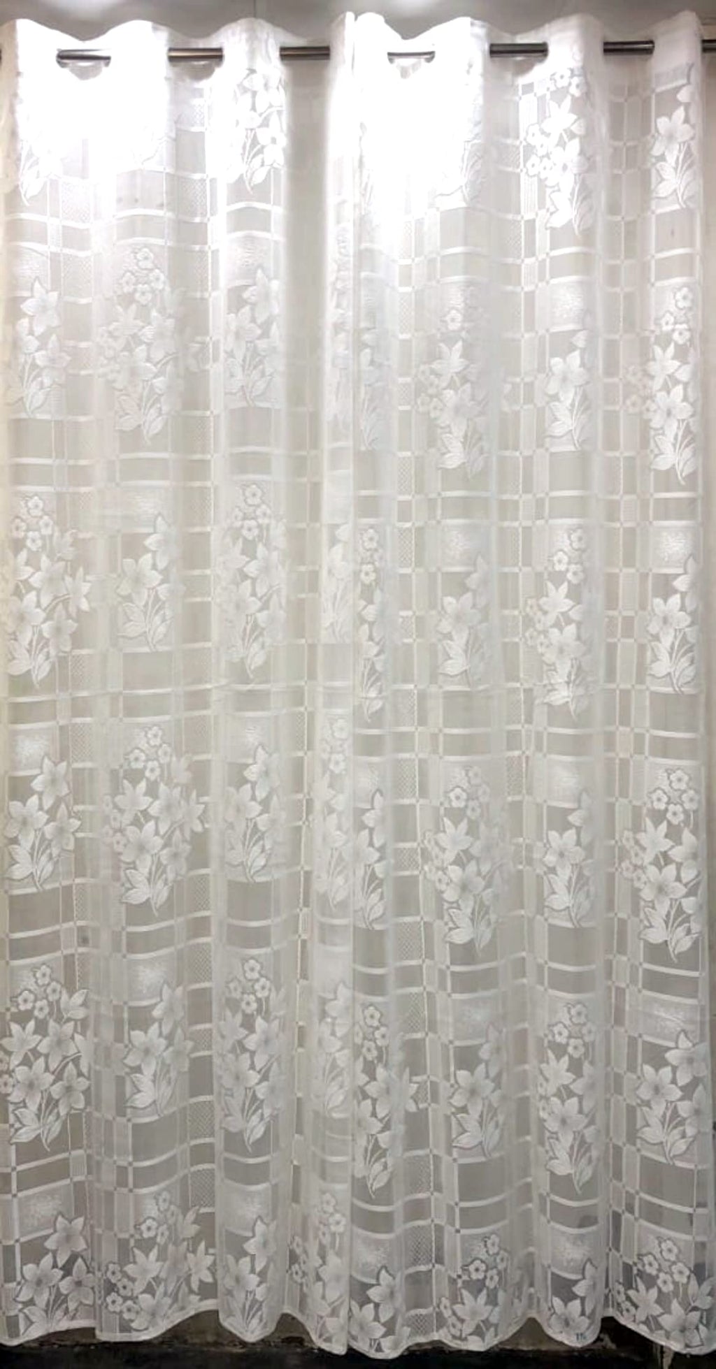 NACIA Heavy Polyester Net Semi Sheer Curtains for Door | Floral Design Grommet Curtains | Semi Transparent Window Drapes for Living Room Bedroom Home Décor