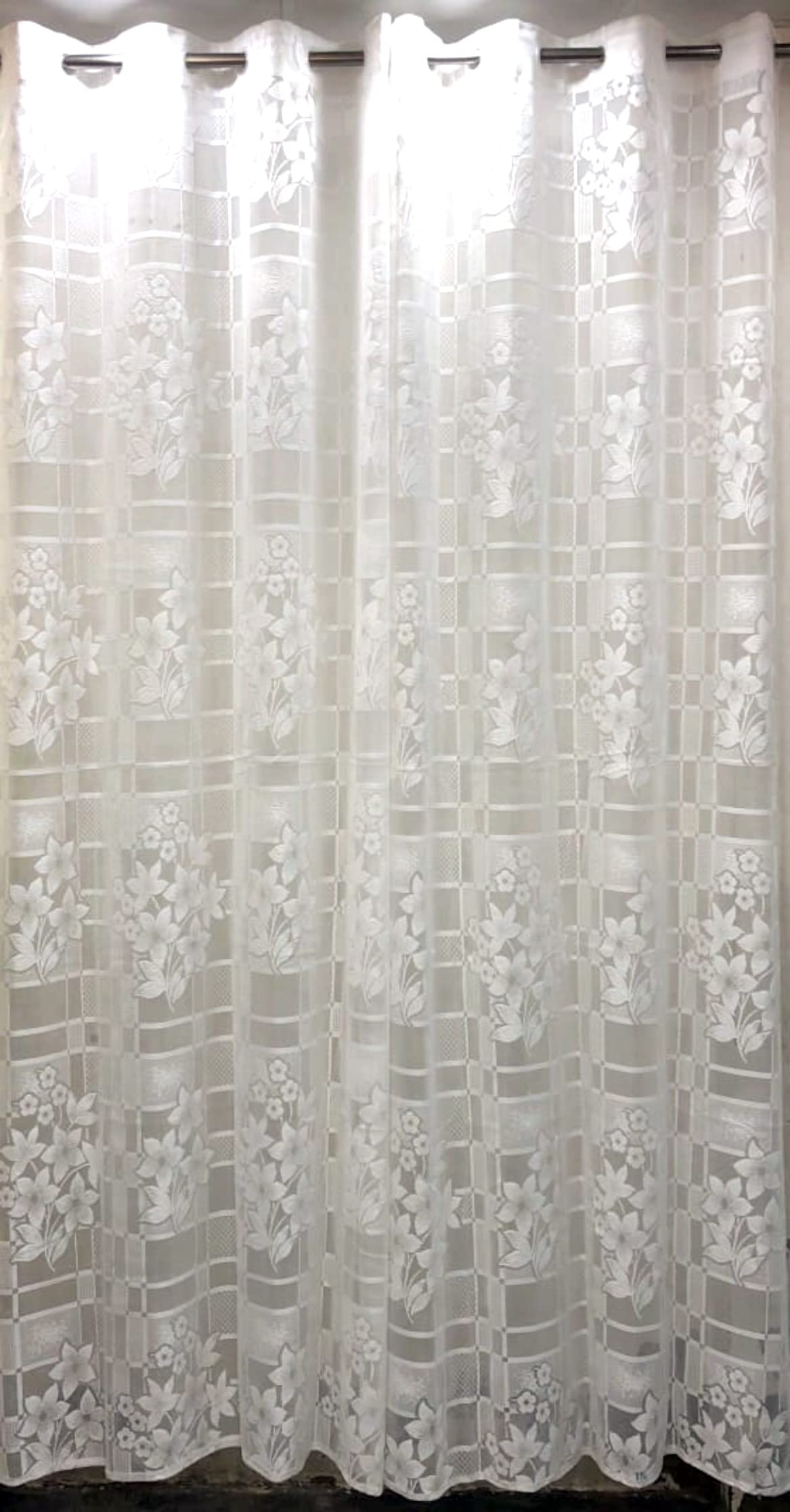 NACIA Heavy Polyester Net Semi Sheer Curtains for Door | Floral Design Grommet Curtains | Semi Transparent Window Drapes for Living Room Bedroom Home Décor