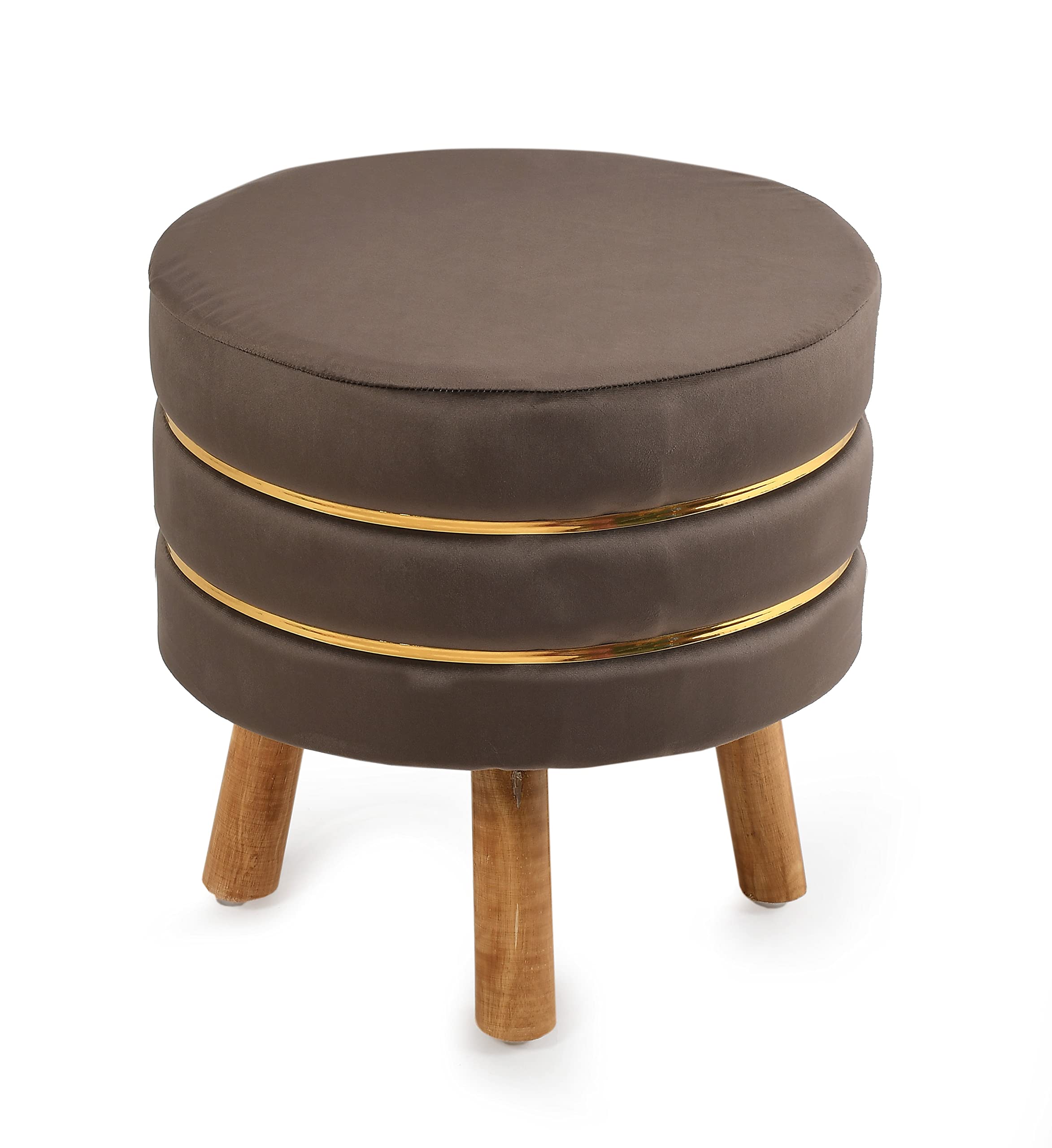 NACIA Velvet Upholstered Ottoman Stool with Wooden Legs | Round Pouffe Footrest Seat for Living Room Bedroom Balcony | Compact Foot Stool for Sitting Home Decor Furniture, 18 Inch