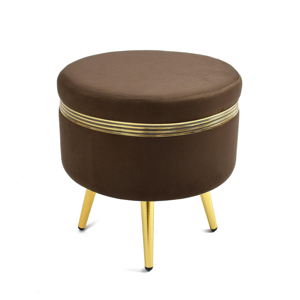 NACIA Ottoman Pouffe Stool for Living Room | Round Cushioned Footstool with Wooden & Gold Metal Legs | Dressing Table Chair for Home Decor, Bedroom & Balcony Use