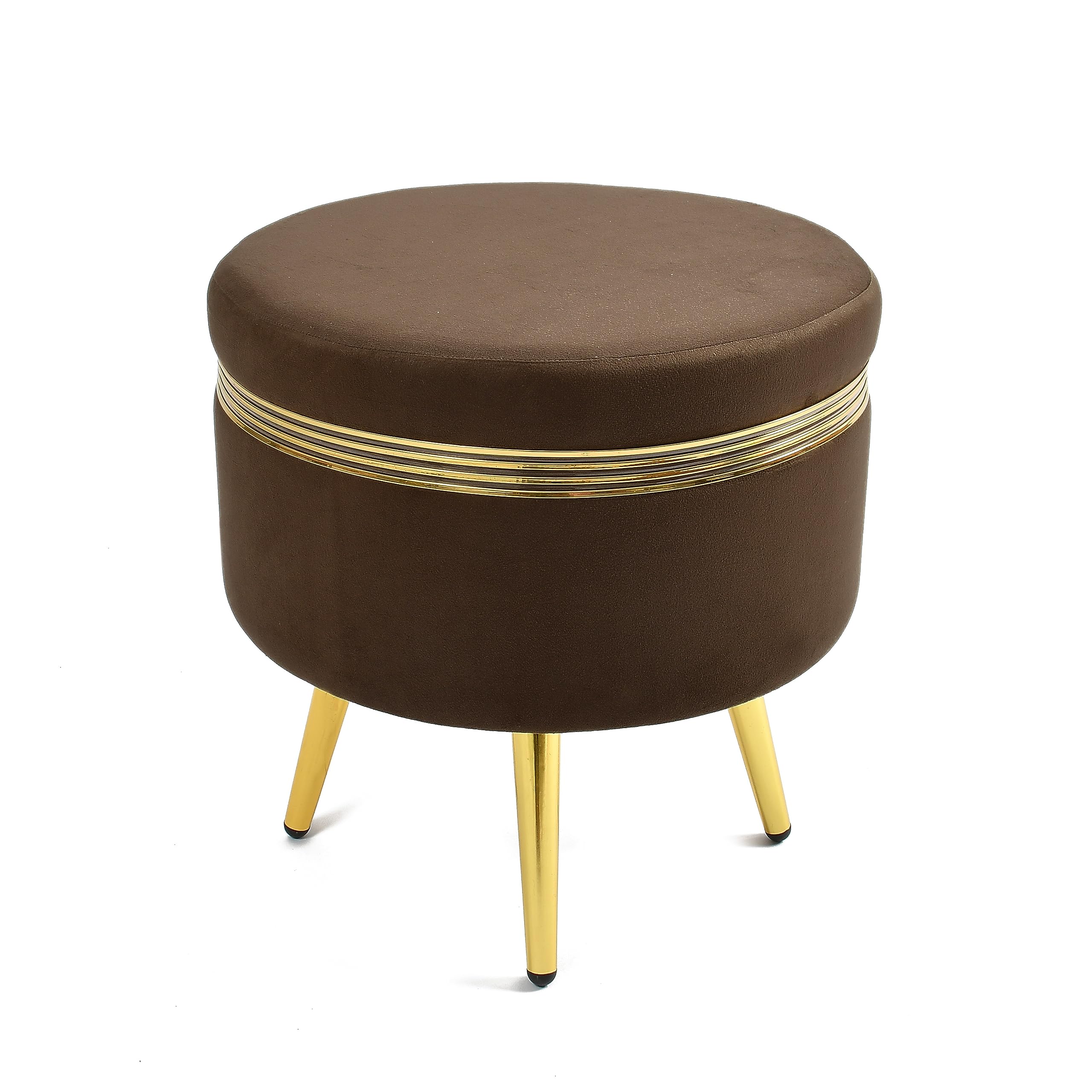 NACIA Ottoman Pouffe Stool for Living Room | Round Cushioned Footstool with Wooden & Gold Metal Legs | Dressing Table Chair for Home Decor, Bedroom & Balcony Use
