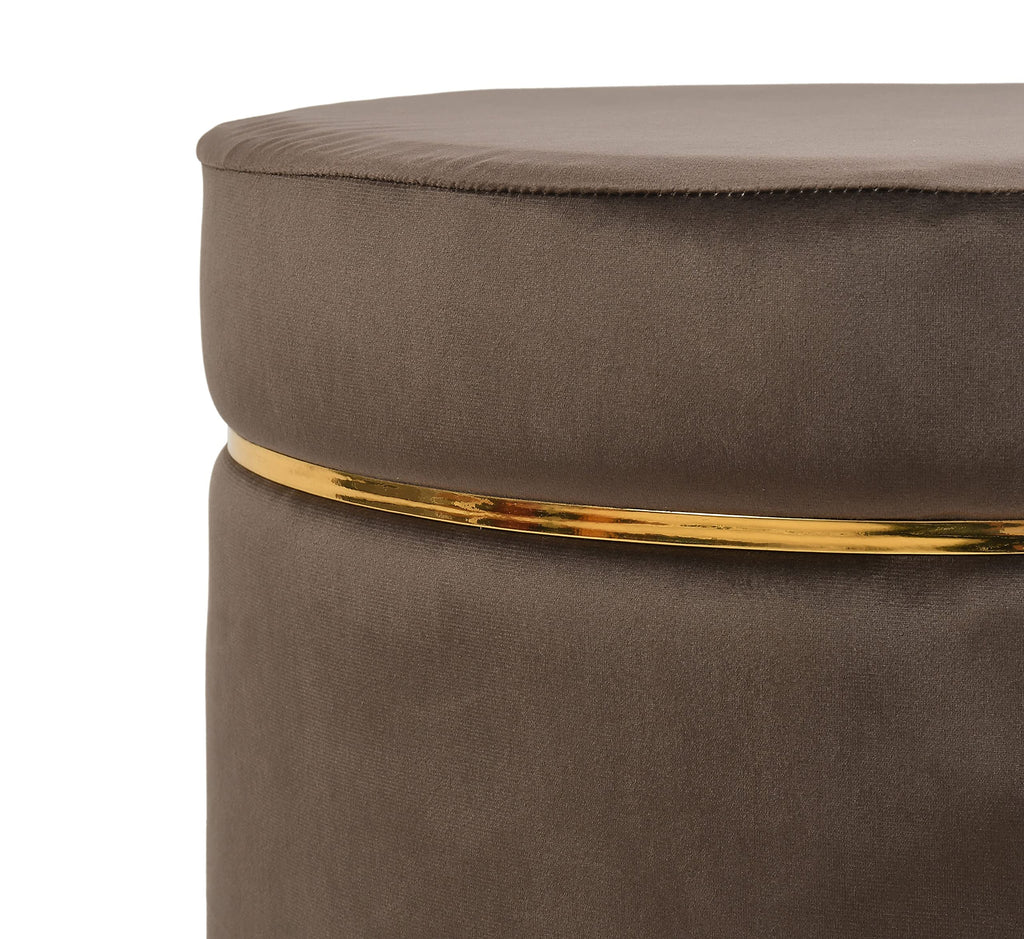 NACIA Velvet Upholstered Ottoman Stool with Wooden Legs | Round Pouffe Footrest Seat for Living Room Bedroom Balcony | Compact Foot Stool for Sitting Home Decor Furniture, 18 Inch
