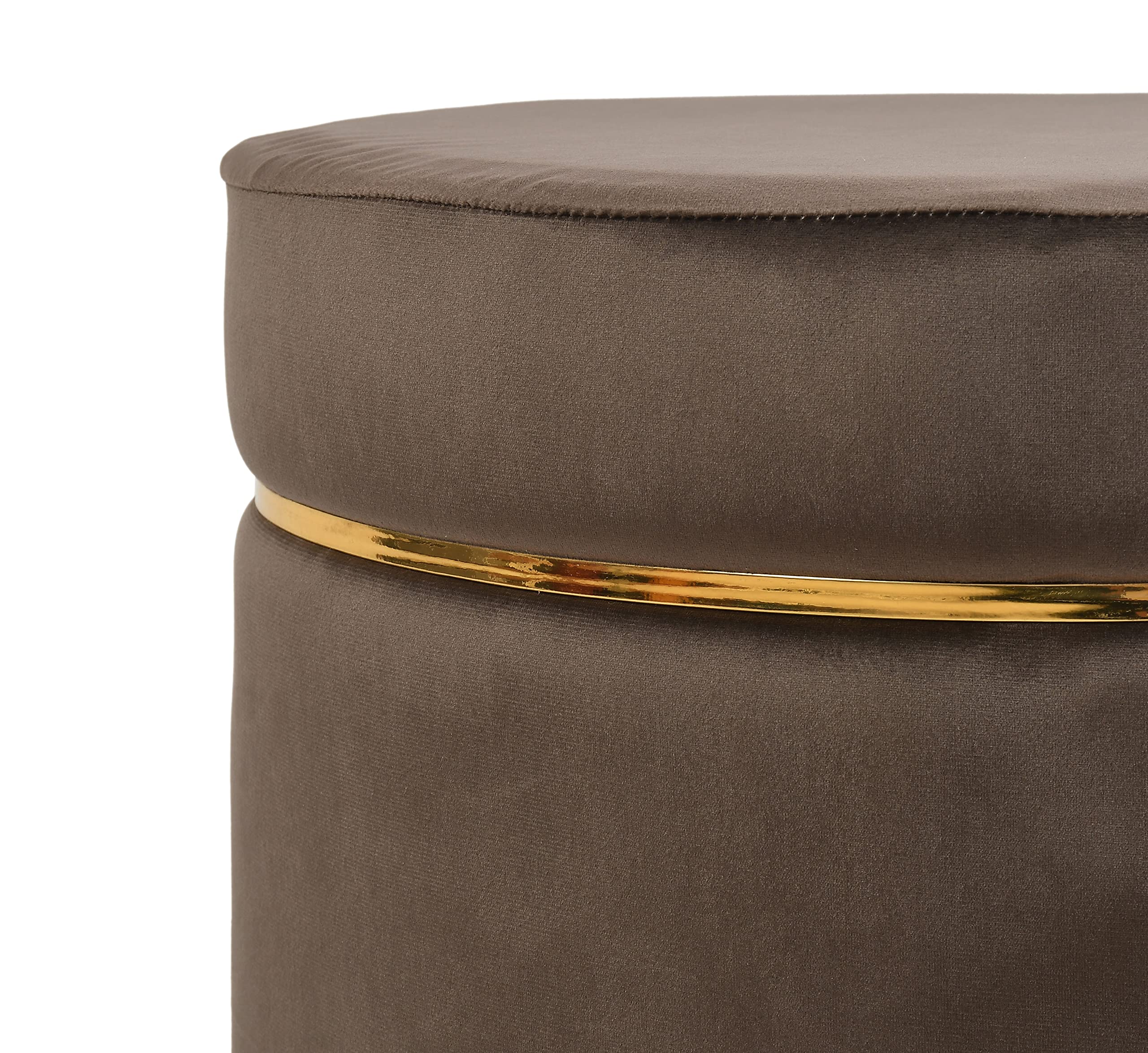 NACIA Velvet Upholstered Ottoman Stool with Wooden Legs | Round Pouffe Footrest Seat for Living Room Bedroom Balcony | Compact Foot Stool for Sitting Home Decor Furniture, 18 Inch