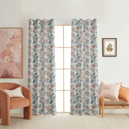NACIA Cotton Room Darkening Printed Eyelet Curtains for Door, Long Door and Window | Geometric Printed Curtain Panel for Living Room and Bedroom | Grommet Window Drapes