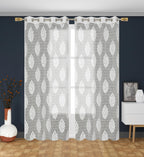 NACIA Heavy Polyester Net Semi Sheer Curtains for Door | Floral Design Grommet Curtains | Semi Transparent Window Drapes for Living Room Bedroom Home Décor