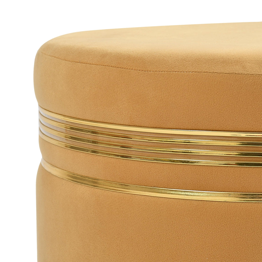 NACIA Ottoman Pouffe Stool for Living Room | Round Cushioned Footstool with Wooden & Gold Metal Legs | Dressing Table Chair for Home Decor, Bedroom & Balcony Use
