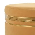 NACIA Ottoman Pouffe Stool for Living Room | Round Cushioned Footstool with Wooden & Gold Metal Legs | Dressing Table Chair for Home Decor, Bedroom & Balcony Use
