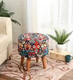 NACIA Printed Ottoman Stool for Living Room | Wooden Pouffe for Sitting and Footrest | Furniture for Home Decor