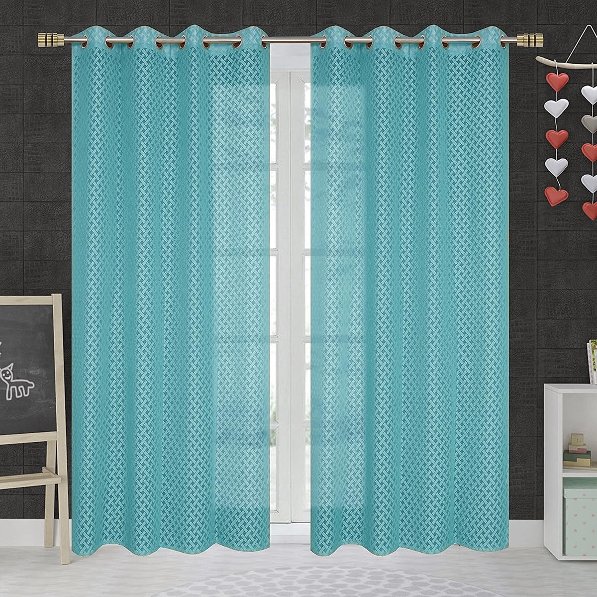 NACIA Criss Cross Net Semi Sheer Curtains | Geometric Door Curtains with Eyelet Rings | Light Filtering Polyester Curtains for Living Room and Bedroom
