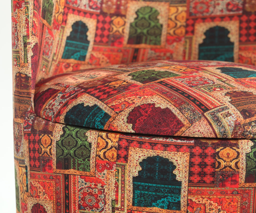 NACIA Velvet Printed Ottoman Chair | Dressing Table Chair for Bedroom Makeup Room Decor | Modern Upholstered Ottoman with Wooden Legs for Living Room & Home (18x18x32 Inches)