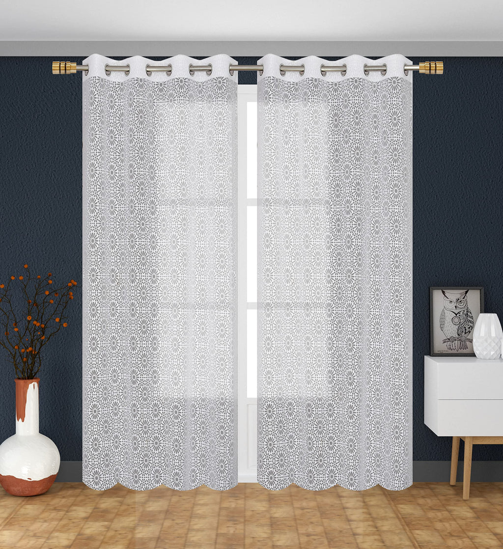 NACIA Heavy Polyester Net Semi Sheer Curtains for Door | Geometric Design Grommet Curtains | Semi Transparent Window Drapes for Living Room Bedroom Home Décor