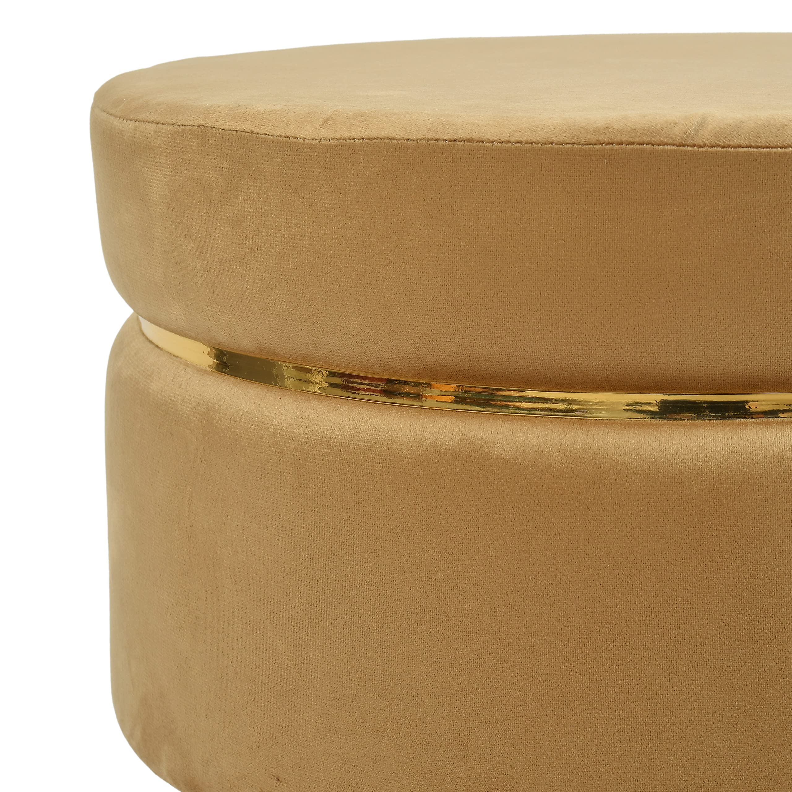 NACIA Velvet Upholstered Ottoman Stool with Wooden Legs | Round Pouffe Footrest Seat for Living Room Bedroom Balcony | Compact Foot Stool for Sitting Home Decor Furniture, 18 Inch