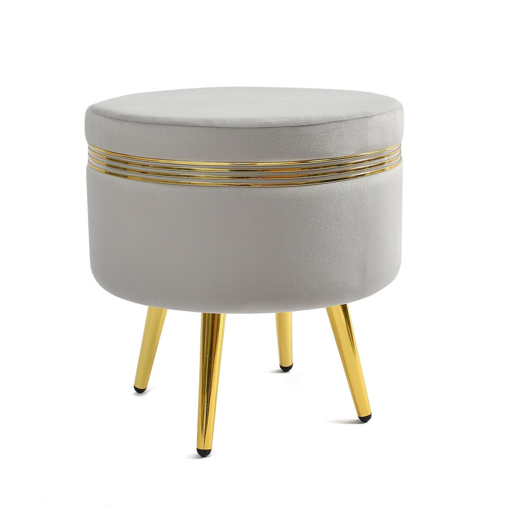 NACIA Ottoman Pouffe Stool for Living Room | Round Cushioned Footstool with Wooden & Gold Metal Legs | Dressing Table Chair for Home Decor, Bedroom & Balcony Use