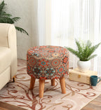 NACIA Printed Ottoman Stool for Living Room | Wooden Pouffe for Sitting and Footrest | Furniture for Home Decor