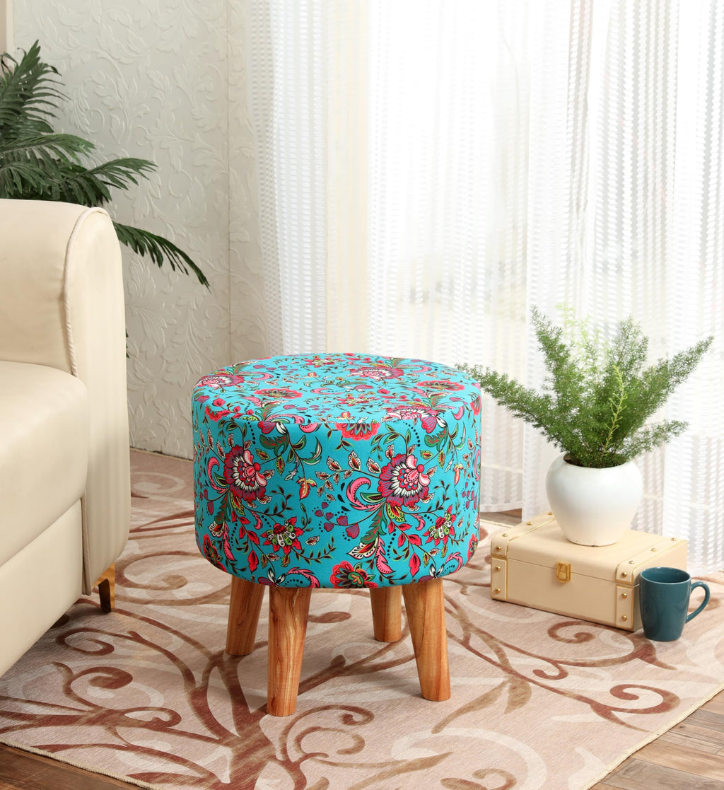 NACIA Printed Ottoman Stool for Living Room | Wooden Pouffe for Sitting and Footrest | Furniture for Home Decor