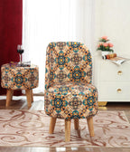 NACIA Velvet Printed Ottoman Chair with Stool Combo | Dressing Table Chair for Bedroom Makeup Room Decor | Modern Upholstered Ottoman with Wooden Legs for Living Room & Home
