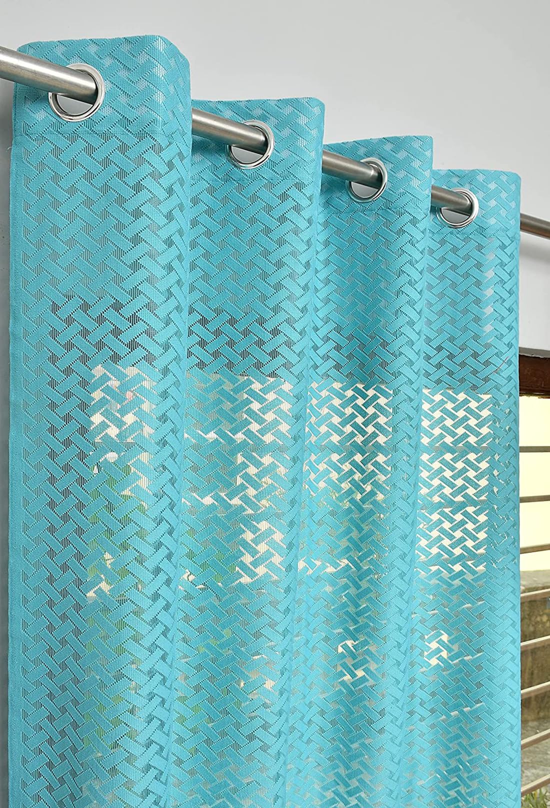 NACIA Criss Cross Net Semi Sheer Curtains | Geometric Door Curtains with Eyelet Rings | Light Filtering Polyester Curtains for Living Room and Bedroom