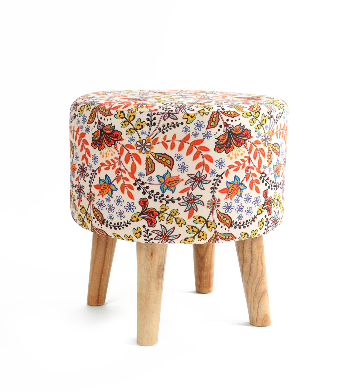 NACIA Printed Ottoman Stool for Living Room | Wooden Pouffe for Sitting and Footrest | Furniture for Home Decor